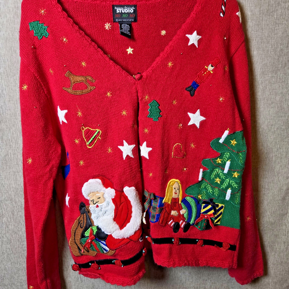 Vintage Christmas Cardigan Sweater Designers Originals Studio Size Petite Large